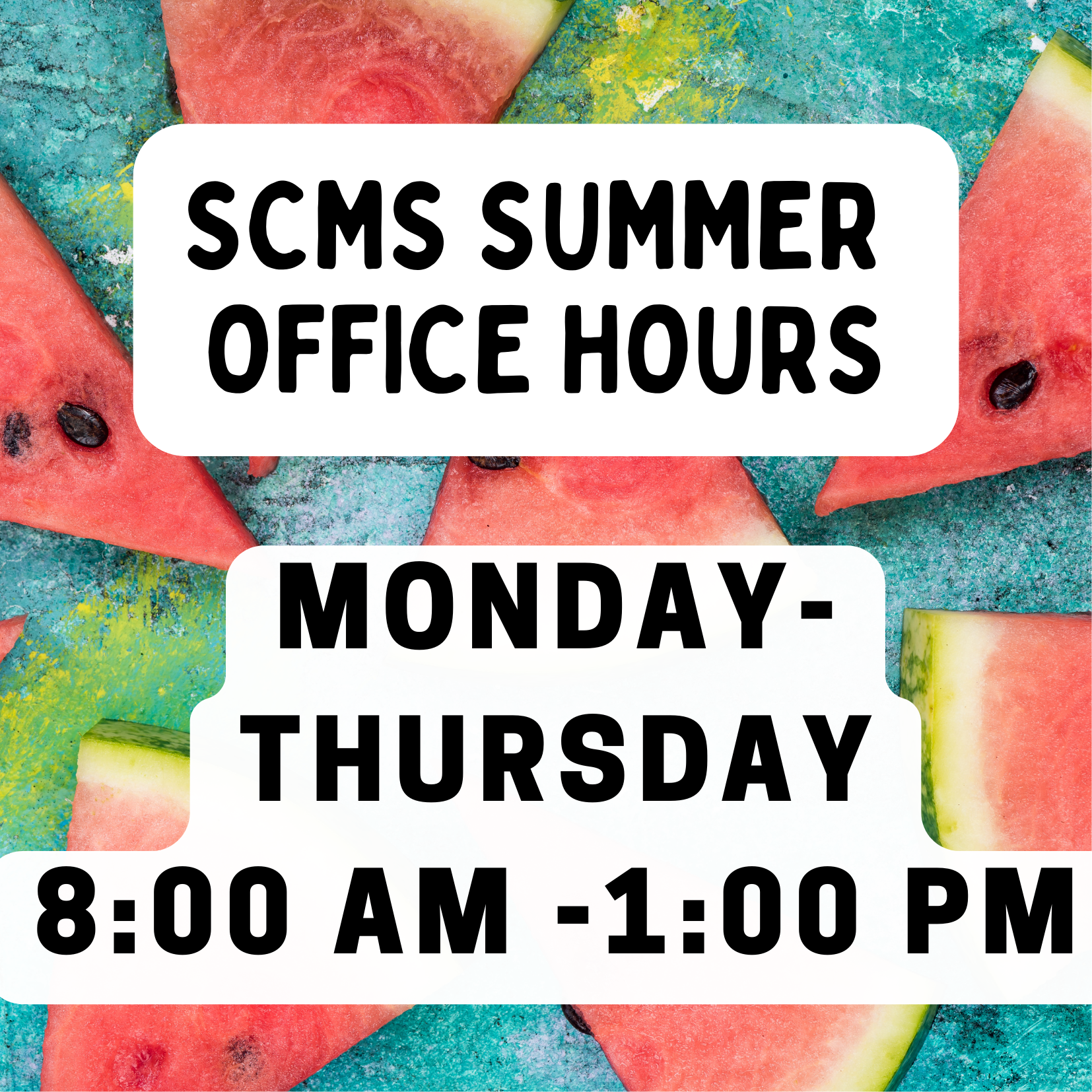 summer hours graphic M-Th 8:00-1:00