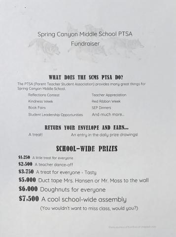 Information for PTSA fundraiser as an image, all details are typed in story. 