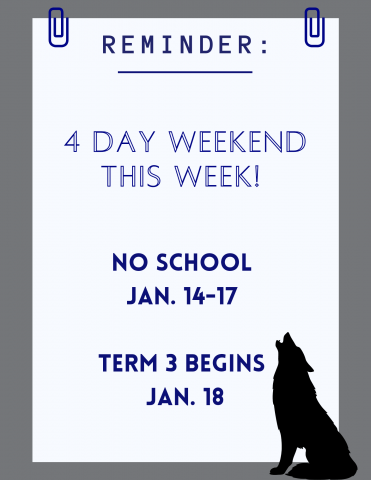 No school on Friday or Monday! See you back for Term 3 on January 18!