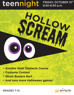 hollow scream flyer, information typed in article