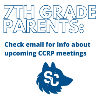 The counselors at SCMS are going to start holding the student's CCRP's  (College and Career Readiness Plan).  This is an individual meeting with the student, parent/guardian, and counselor.  In the CCRP, they will be discussing Jr. High transition, goals, and next step planning.  You can sign up for an appointment on the link below or check your email for the link.   https://www. signupgenius.com/go/ 30E0F44A9A728A5FE3-college