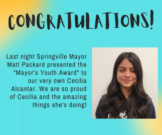 Last night Springville Mayor Matt Packard presented the "Mayor's Youth Award" to our very own Cecilia Alcantar. We are so proud of Cecilia and the amazing things she's doing!