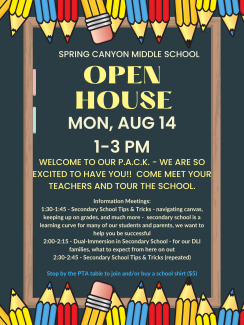 Open House flyer - Mon, Aug 14, 1-3 pm